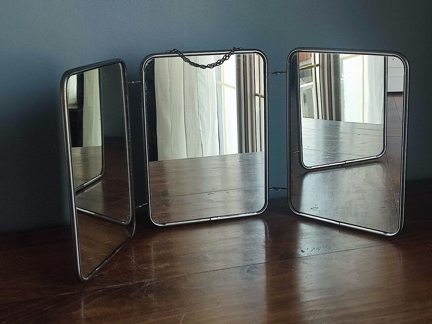 Vintage folding triptych barber mirror