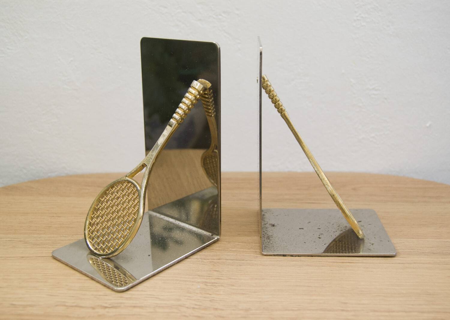 Paire de serre-livres vintage en forme de raquette de tennis – années 1980