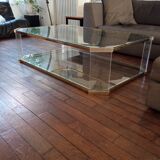 Table basse Italienne laiton et plexiglass 1970