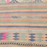 6x8 Green & Blue Striped Handmade Kilim Rug, 174x256Cm