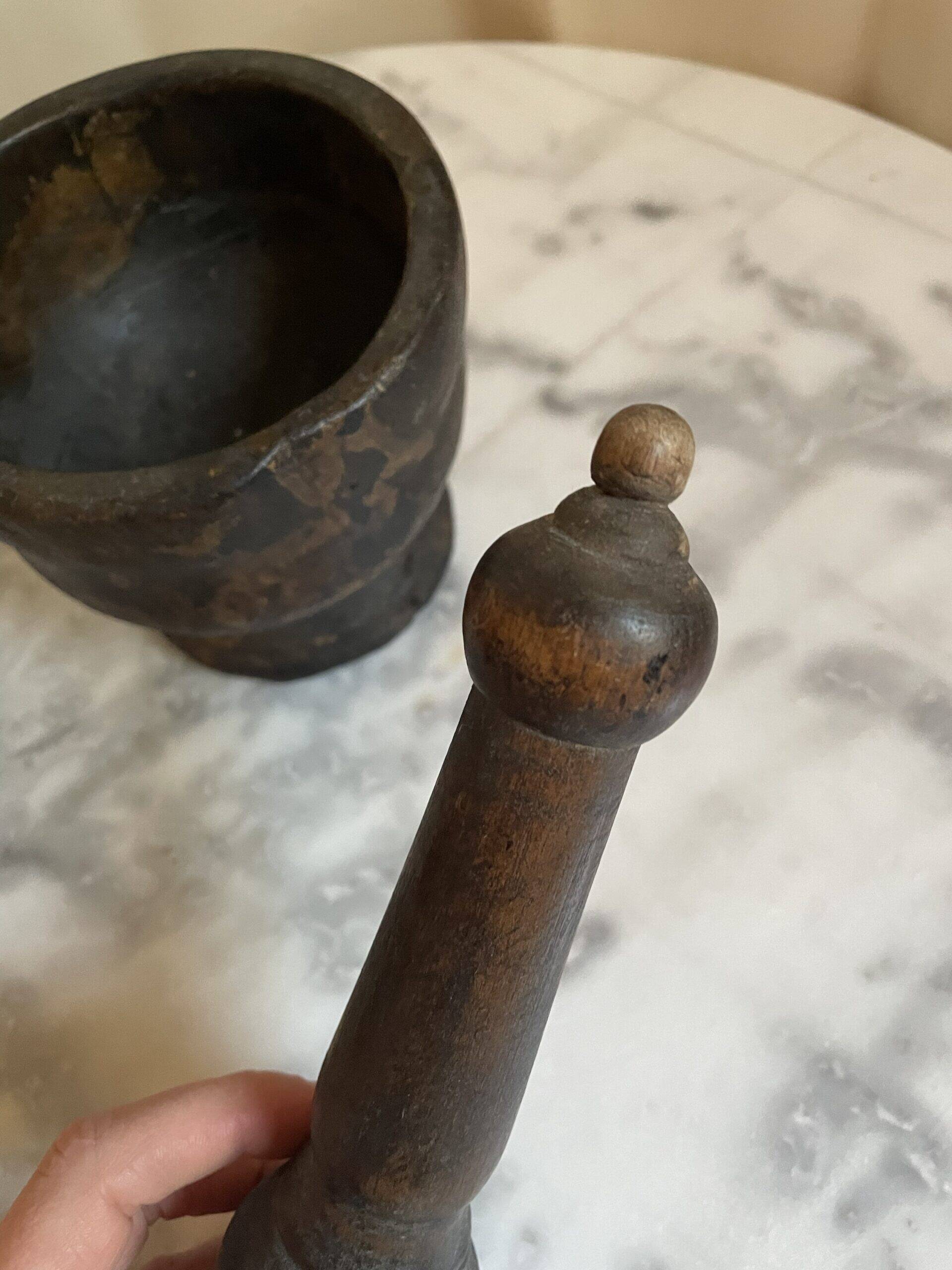 Wooden mortar and pestle