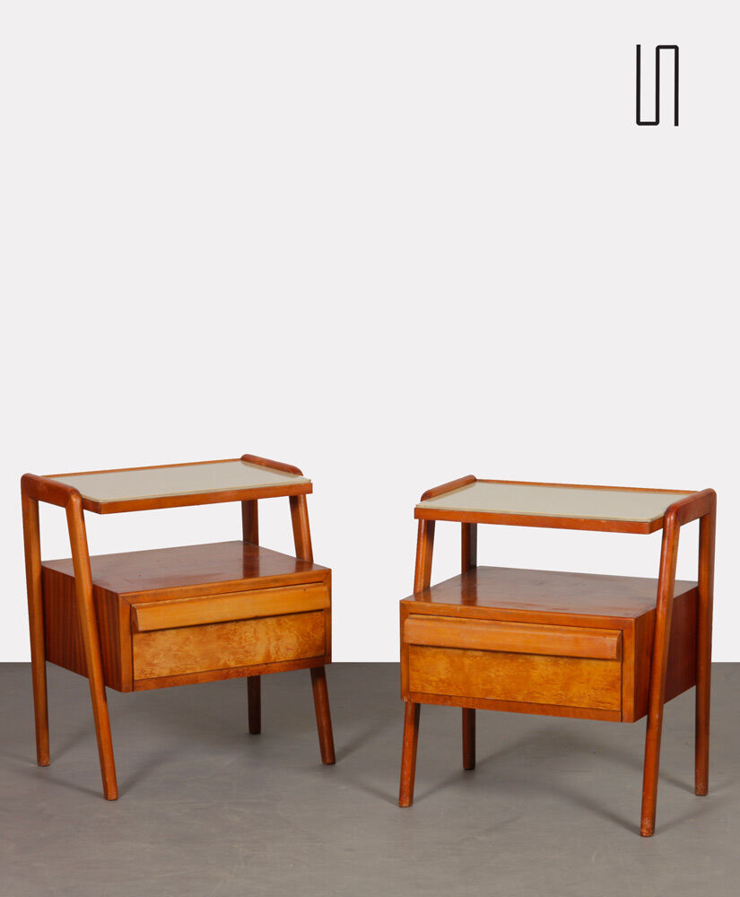 Pair of wooden and opaline bedside tables, edited by Jitona, 1960
