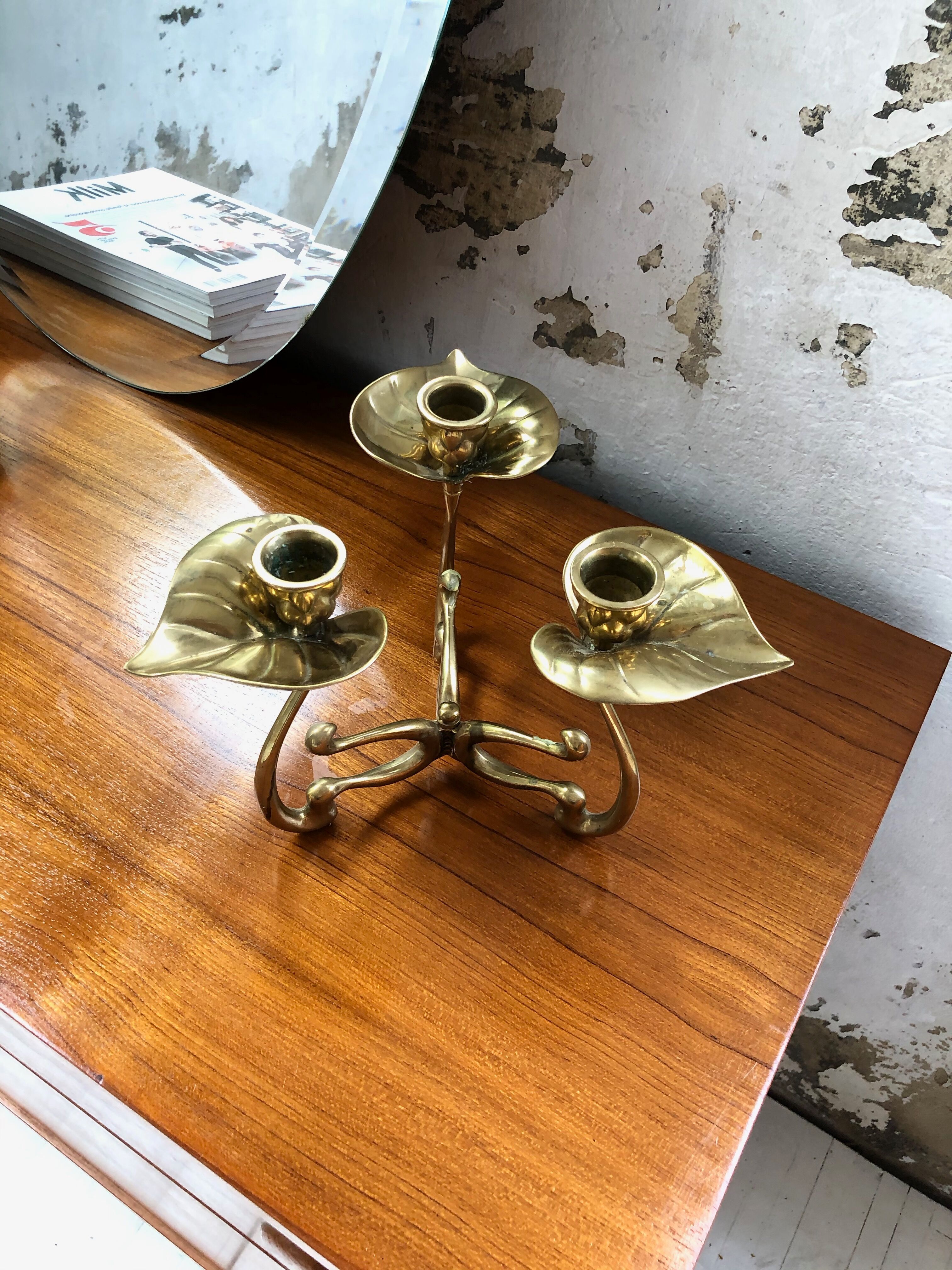 Large candlestick brass flowers