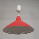 Hala suspension by H. Busquet with red shade and winding system, 1950s.