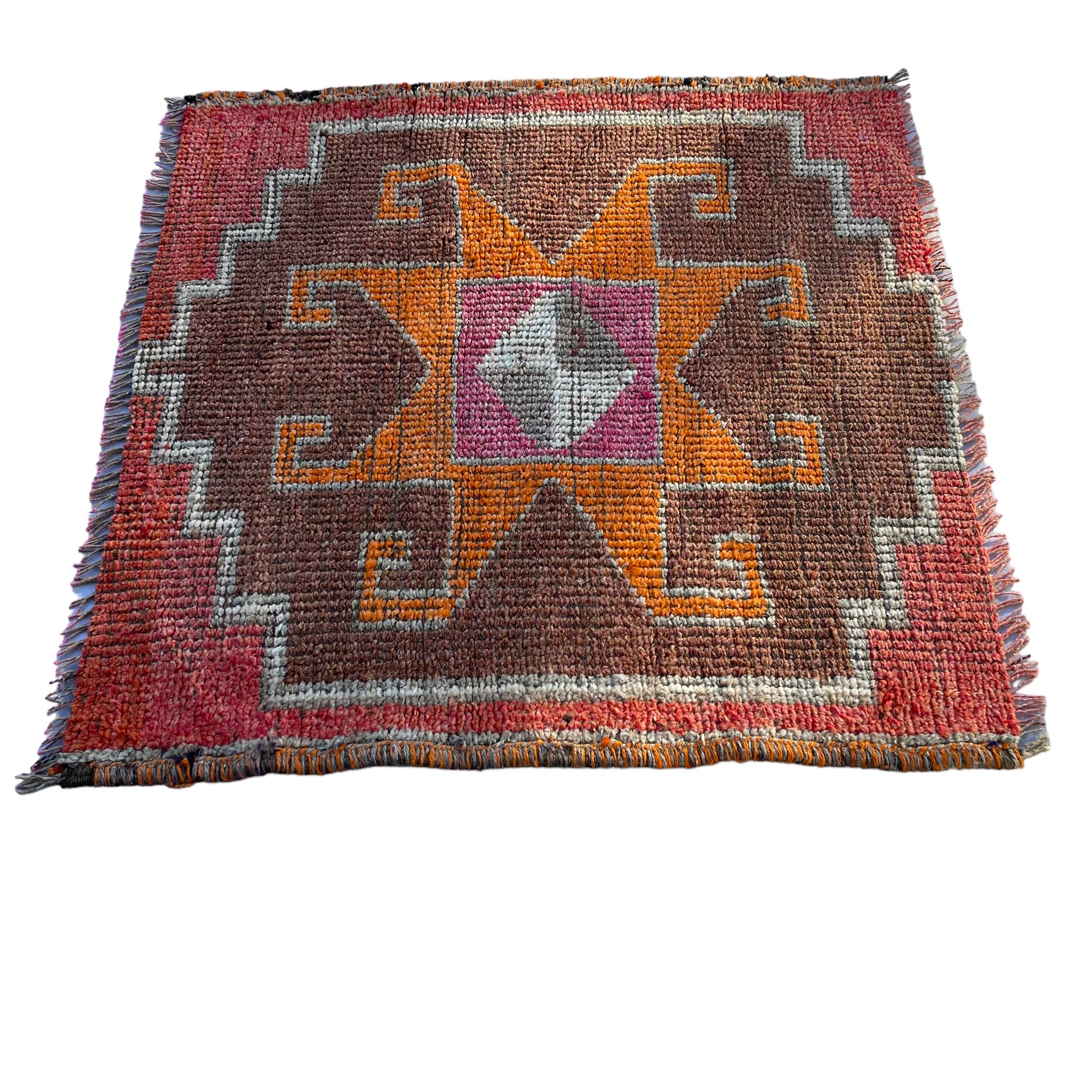 Tapis herki kurde vintage, 100 x 100 cm