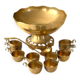 Ensemble de bol à punch en laiton avec 12 tasses, louche – Vintage français des années 50