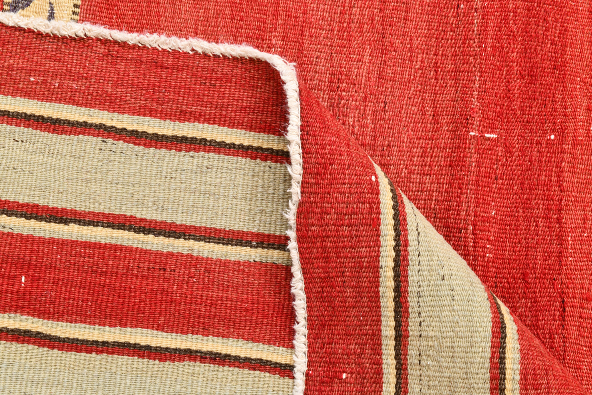 Red & beige wool kilim rug 237x142cm