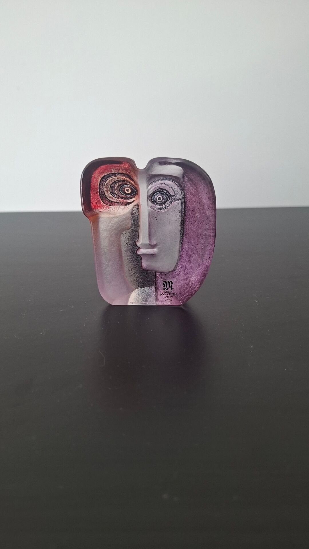 Mats jonasson målerås - glass sculpture / mask "mio" - signed -