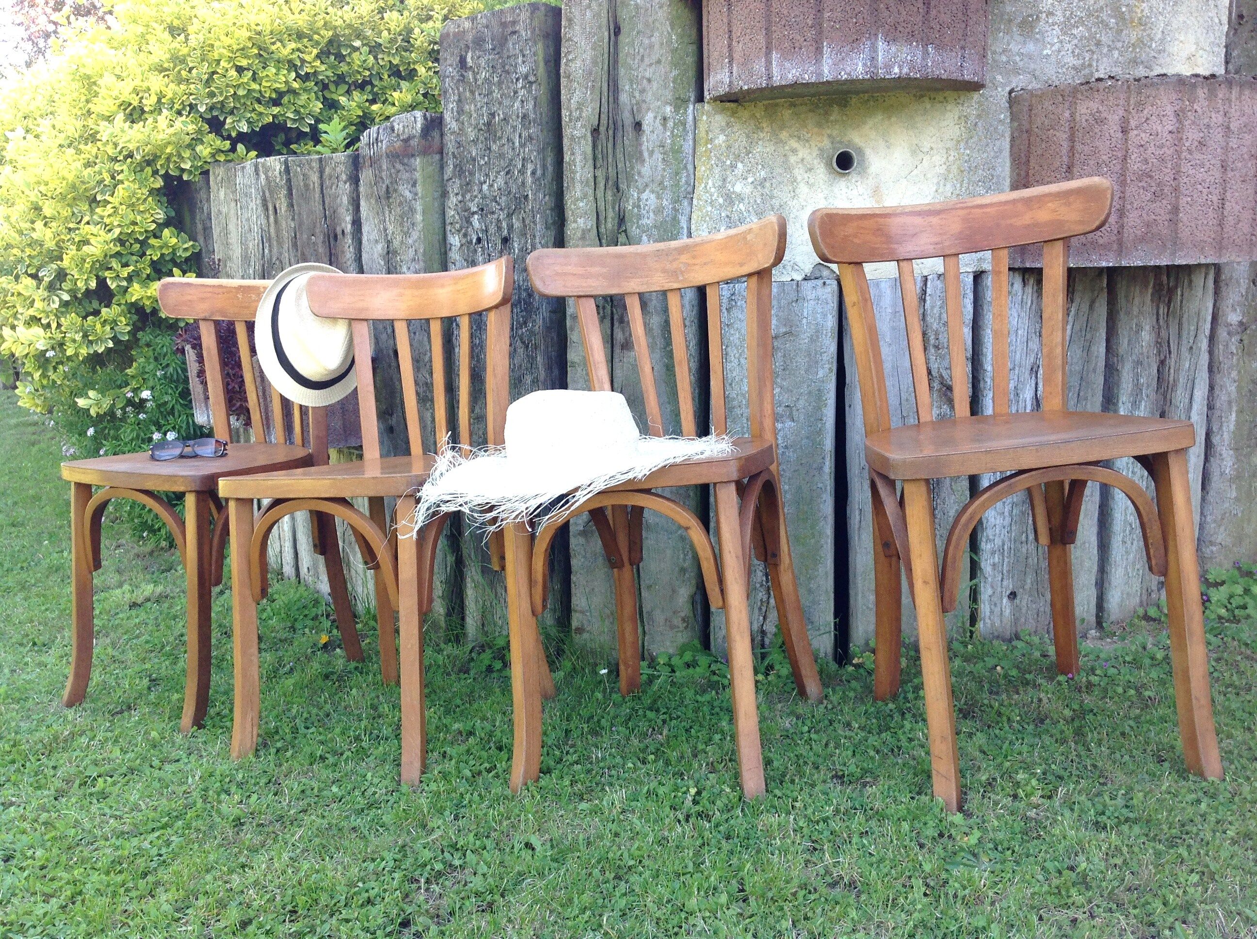 Suite of four foot bistro chairs with hoops / vintage 40s-50s