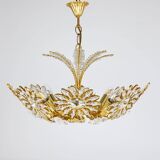 Ernst Palme Grand Chandelier Palm Tree Flower Palwa, Gilded Brass, Crystals, 1970s