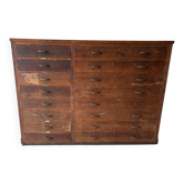 Large wooden workshop cabinet with 16 drawers, antique from the early 1900s.