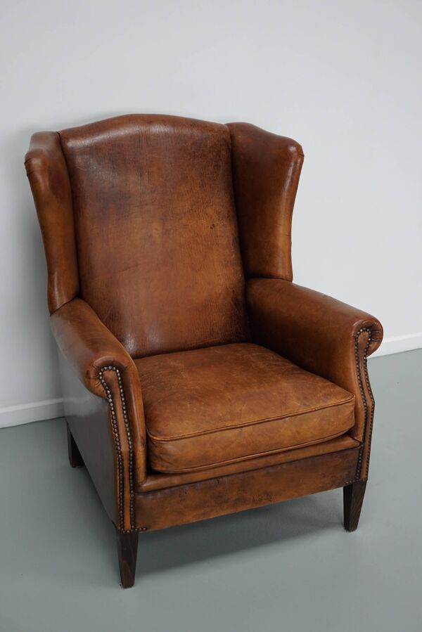 Fauteuil club vintage en cuir couleur cognac, pays-bas fauteuil club vintage en cuir couleur cognac, pays-bas