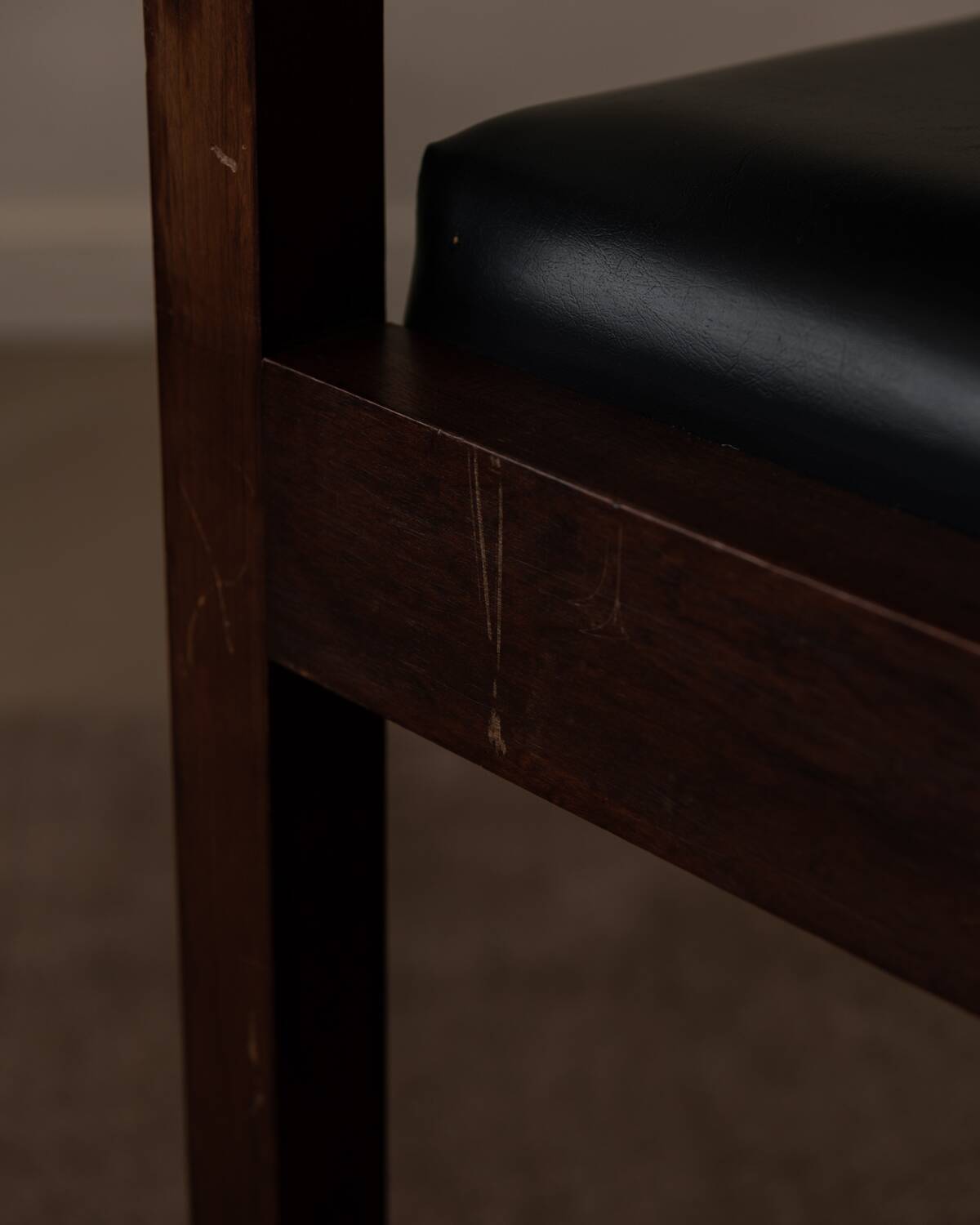 Vintage wooden armchair in black leatherette, Scandinavian style