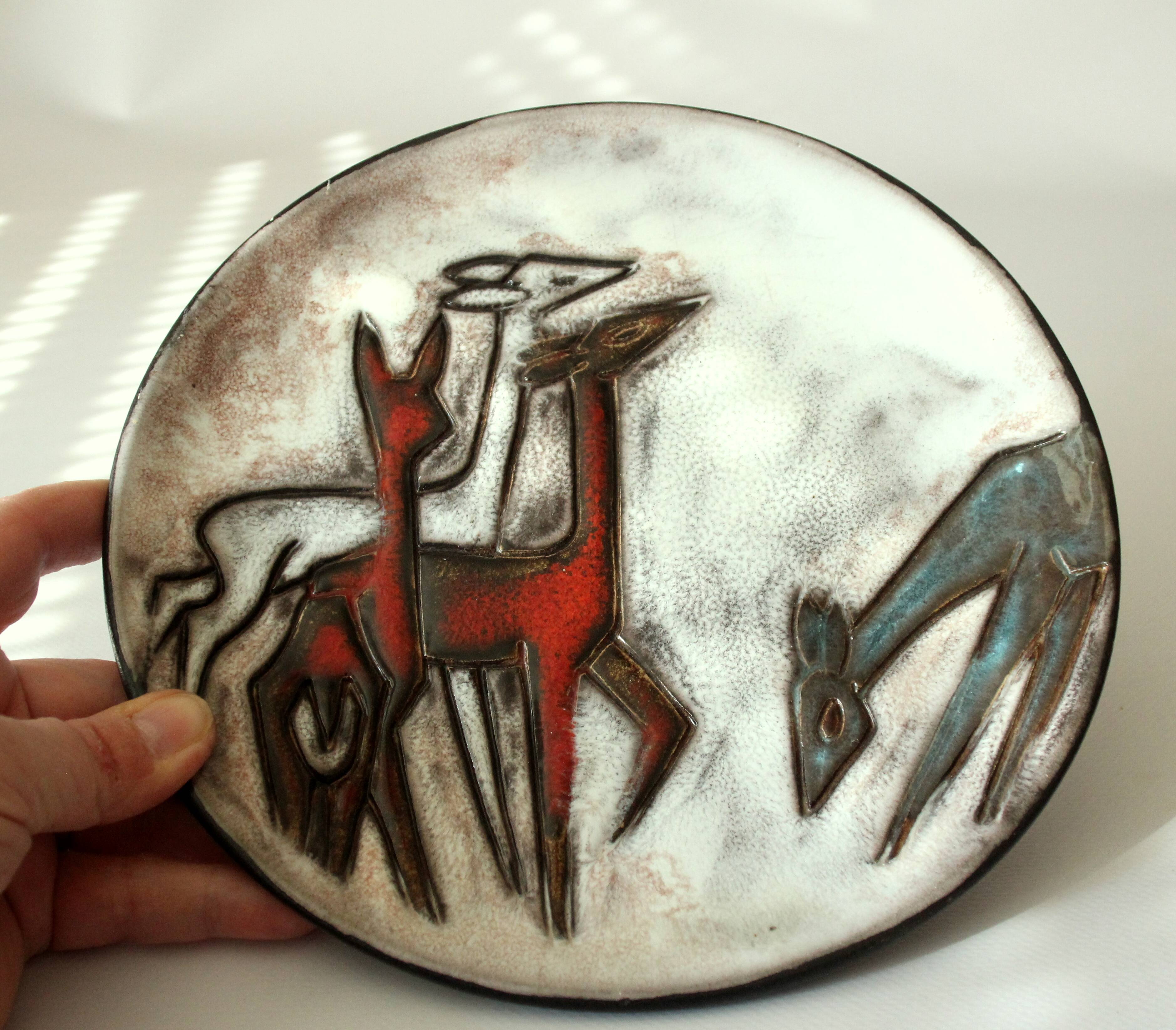 Ruscha ceramic wall plate, handmade in the 60s, Vintage