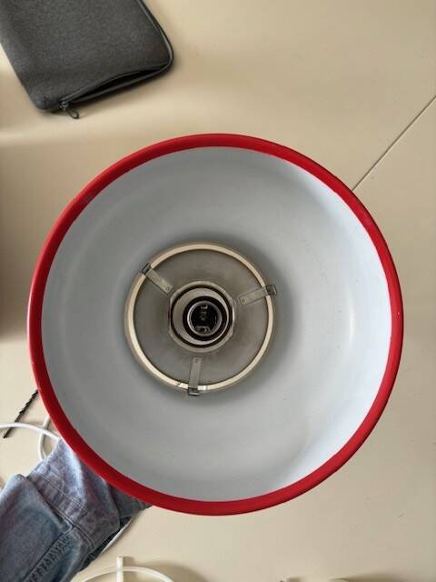Red bumling pendant light - 70s suede