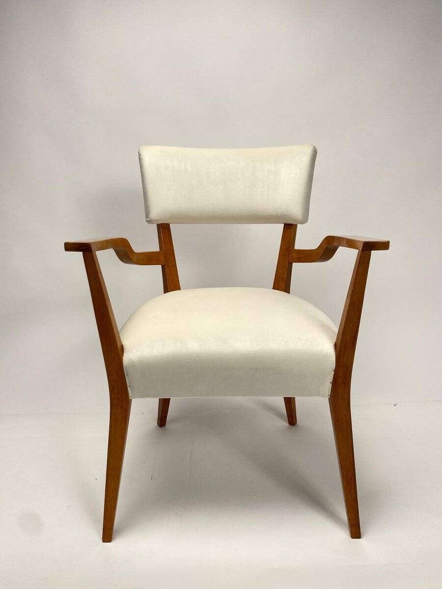 Paire de fauteuils organiques en velours et bois dans le style de Gio Ponti, années 50