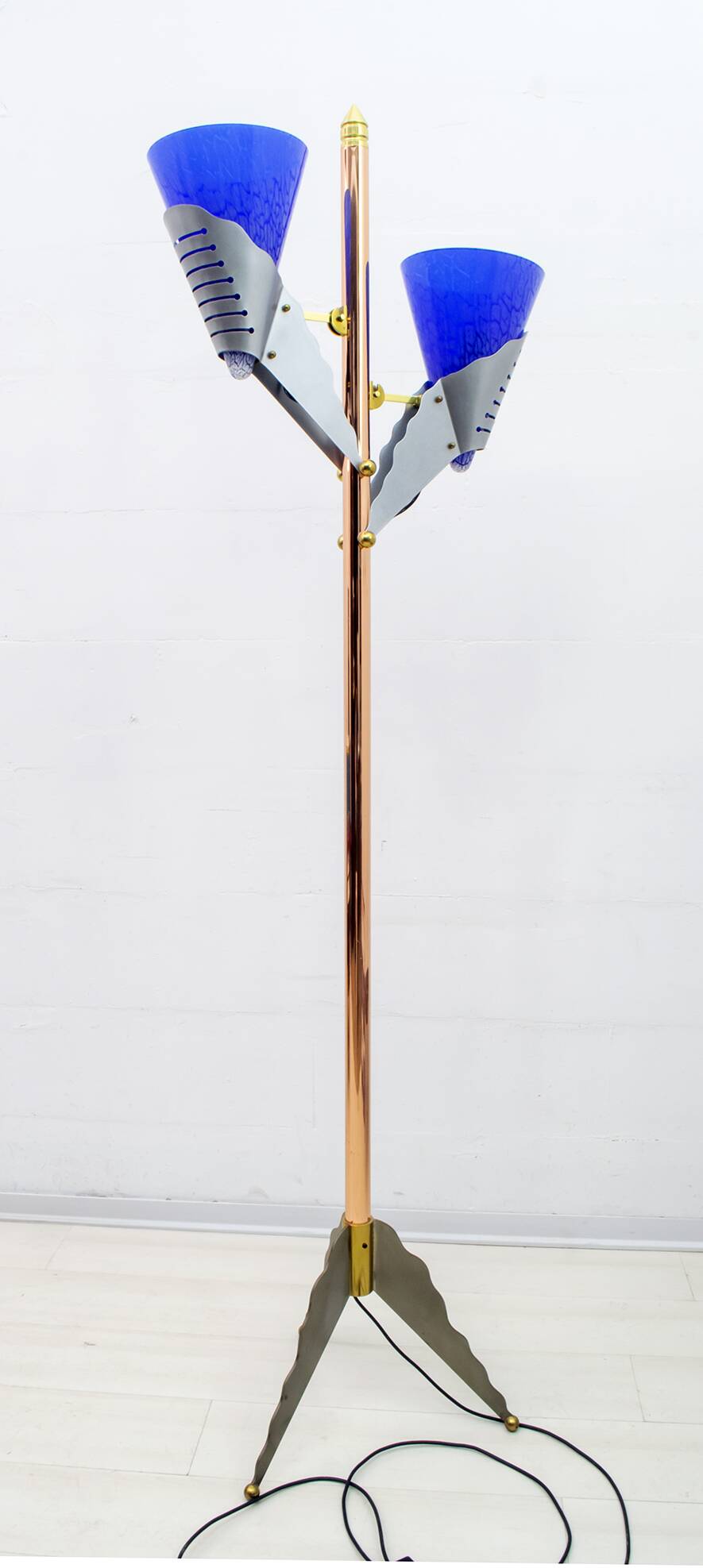 Relco Milano Modernist Italian Murano Glass and Brass Floor Lamp, 1980s