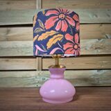 Table lamp, pink glass globe base, floral shade