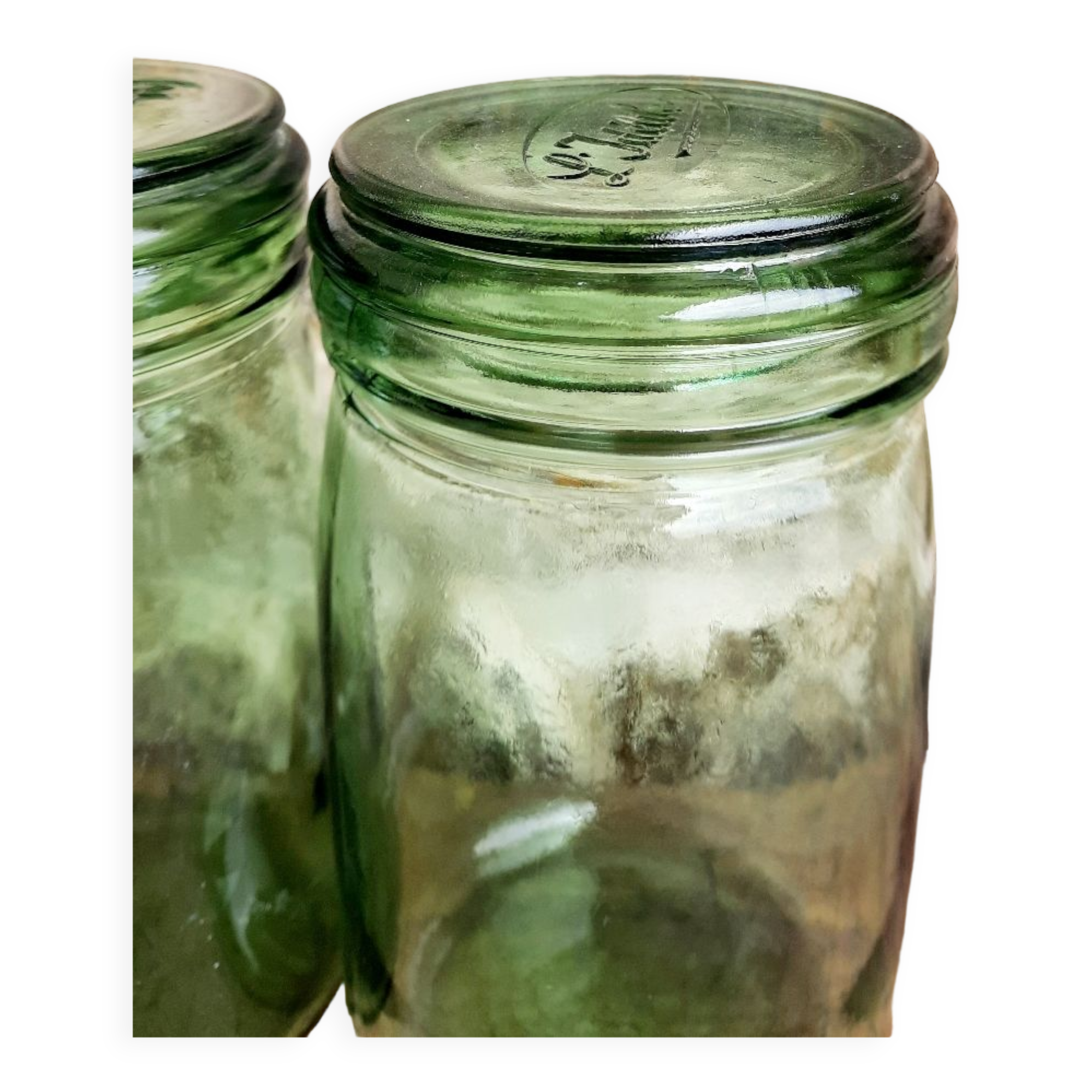 Old green glass jars