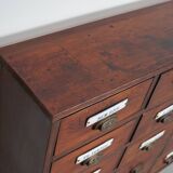 Large Antique Belgian Pitch Pine Apothecary Cabinet with Enamel Shields, 1900s