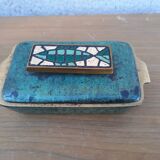 Boîte vintage judaïque Bayagi Israël en laiton émaillé et mosaïque décor poisson