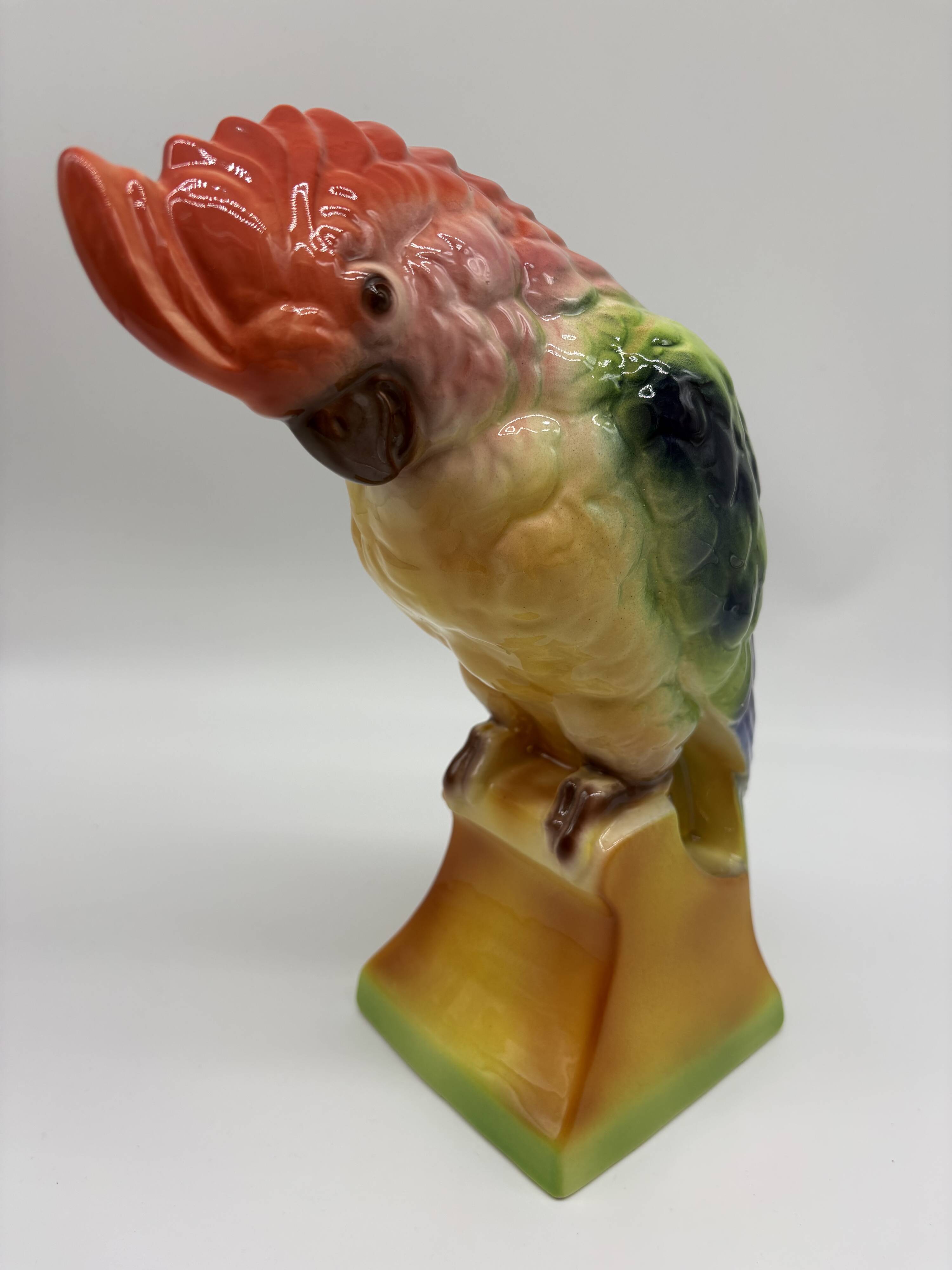 Large Cockatoo Saint-Clément France Hand-Painted Ceramic Tropical Bird