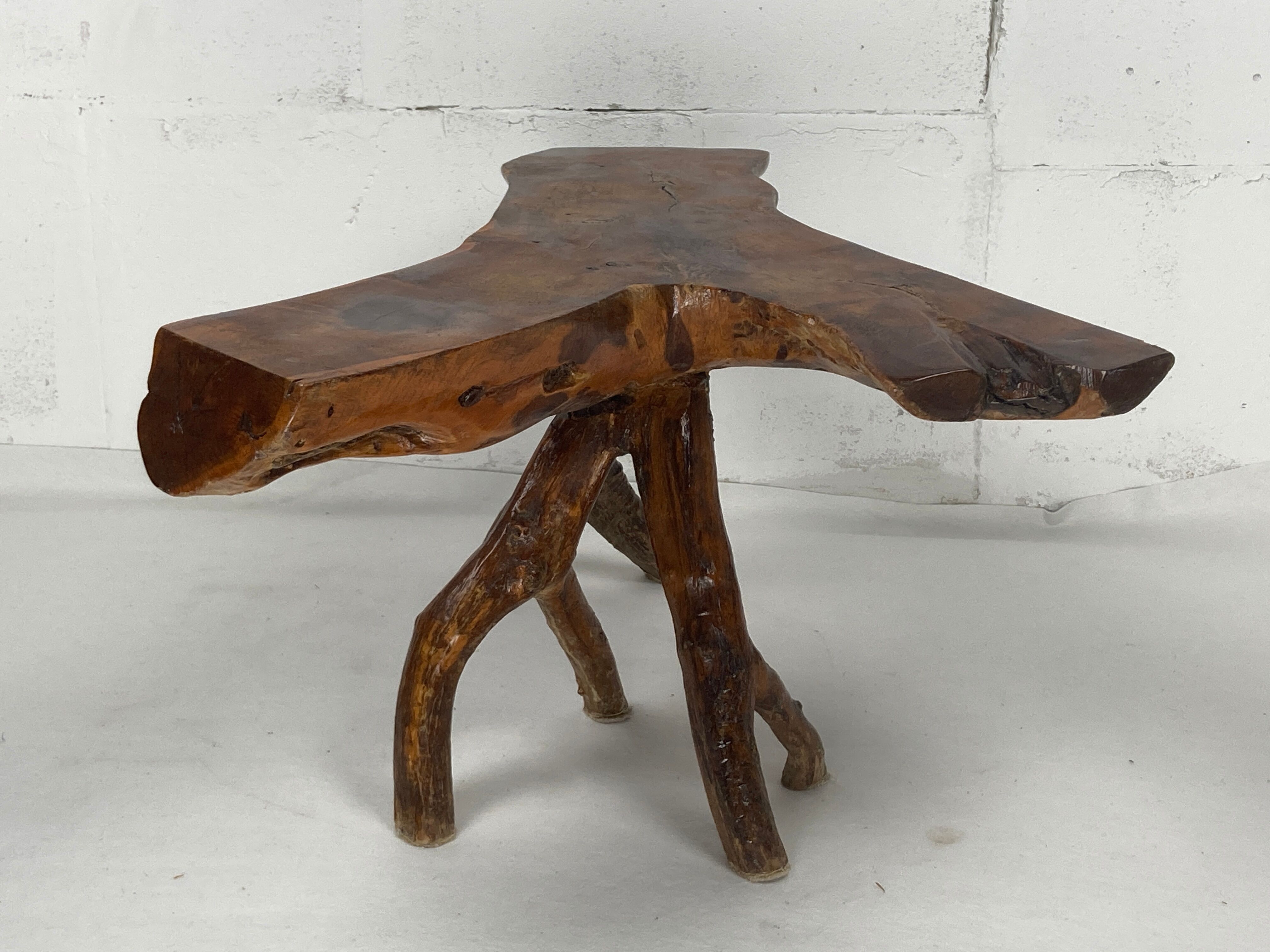 Wabia sabi rustic tree branch side table, Dutch 1960s