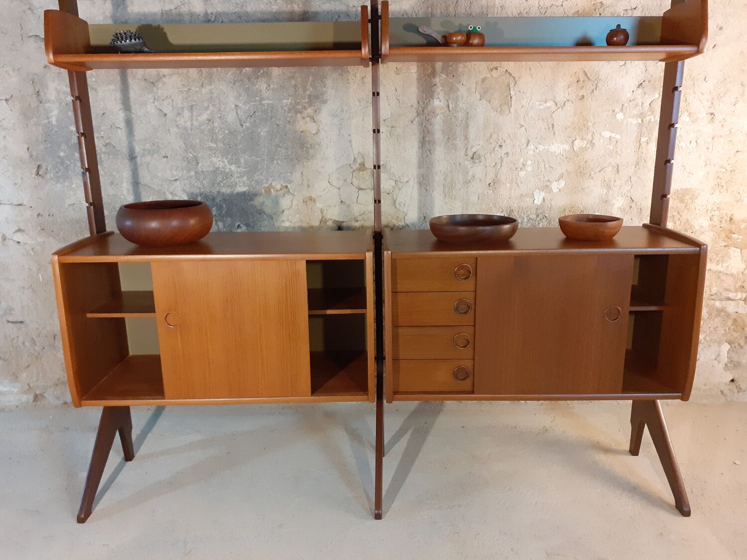 Self-supporting teak shelves ergo, vintage scandinavian 1960s