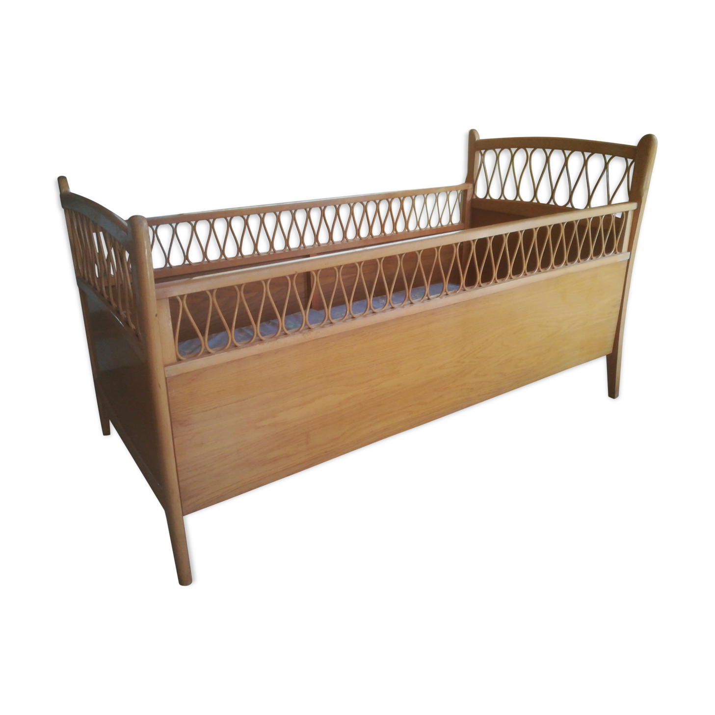 Vintage rattan wooden bed for children