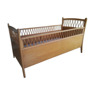 Vintage rattan wooden bed for children