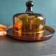 French vintage amber glass cheese dish