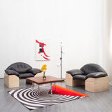 Vintage armchair, leather and travertine