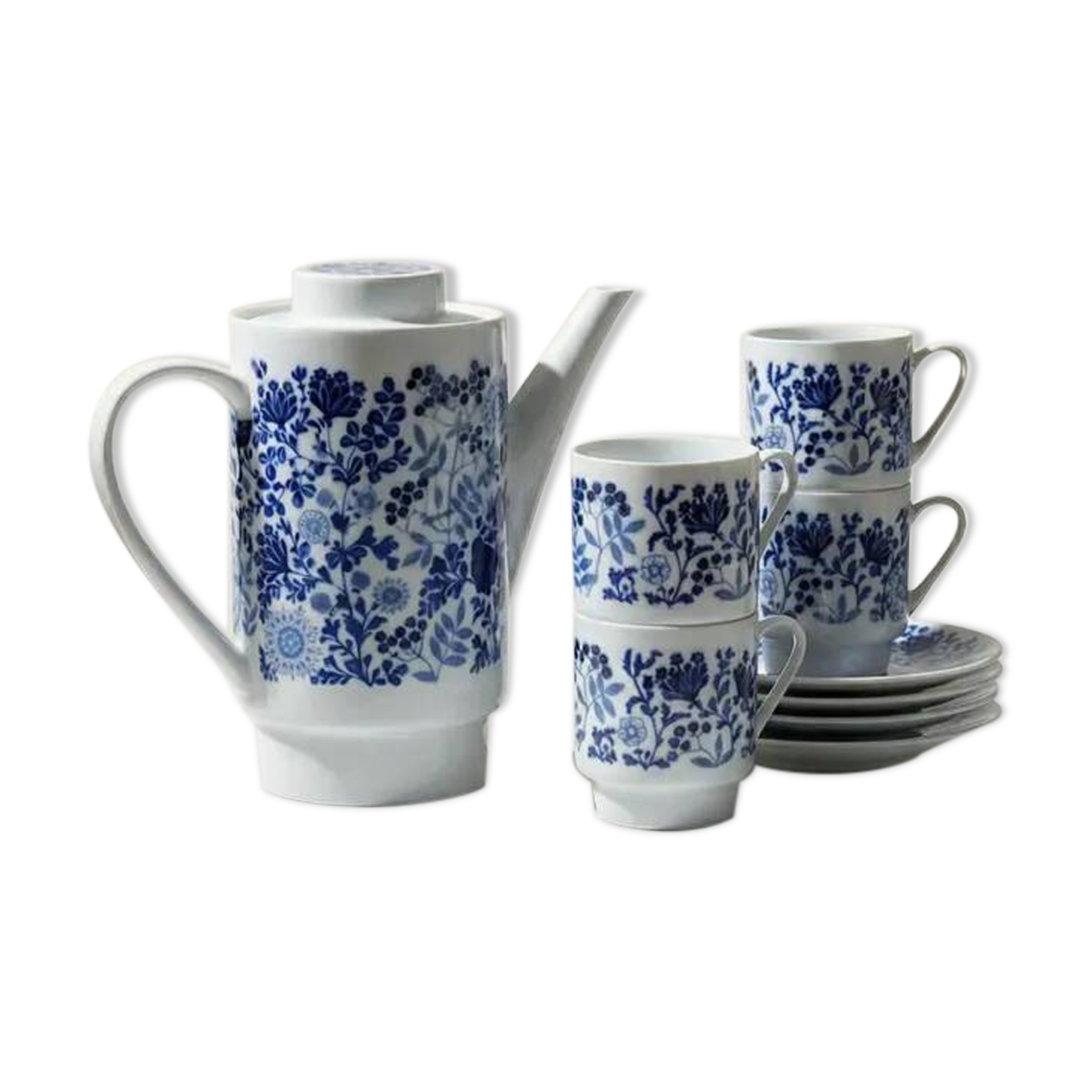 Vintage Melitta coffee service – White porcelain with blue flowers – 1970s – Made in Germany
