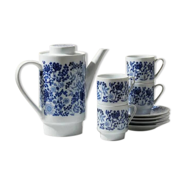 Service à café vintage Melitta – Porcelaine blanche et bleue fleurs – Années 70 – Made in Germany