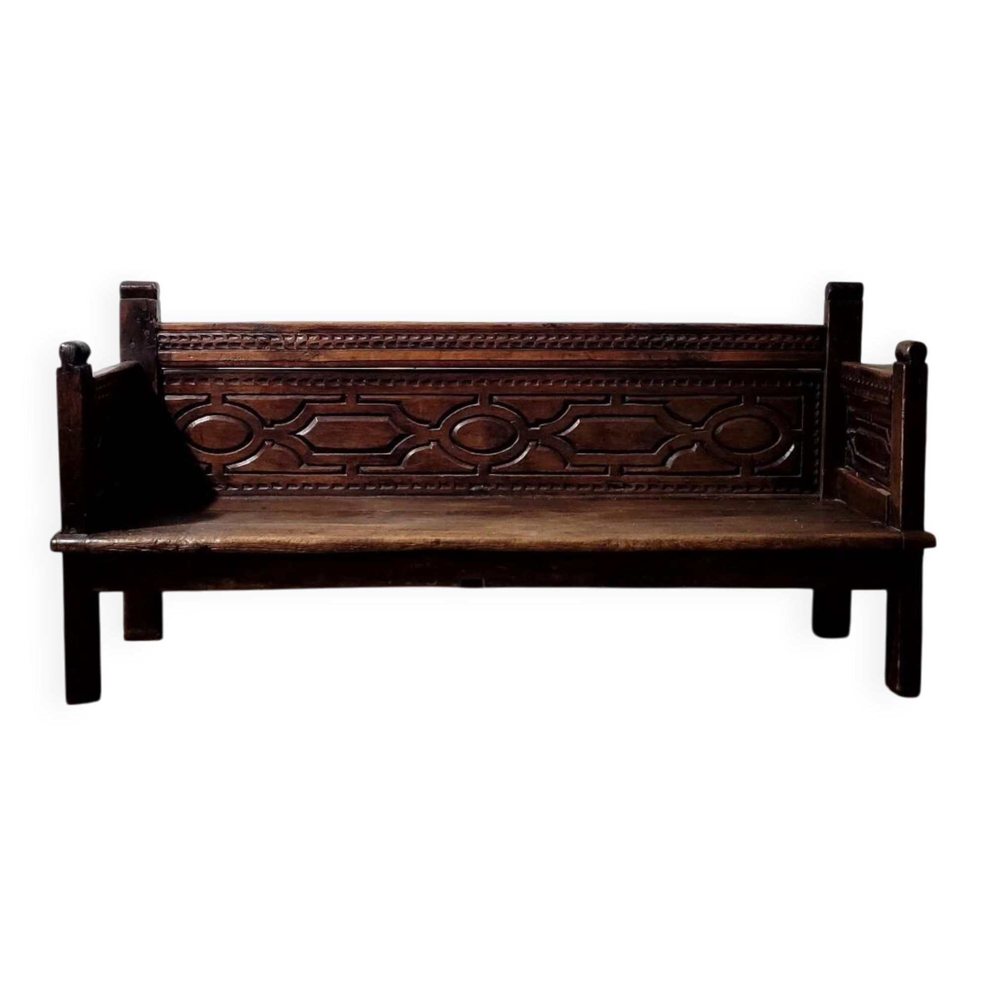 Antique carved solid wood bench from the early 20th century