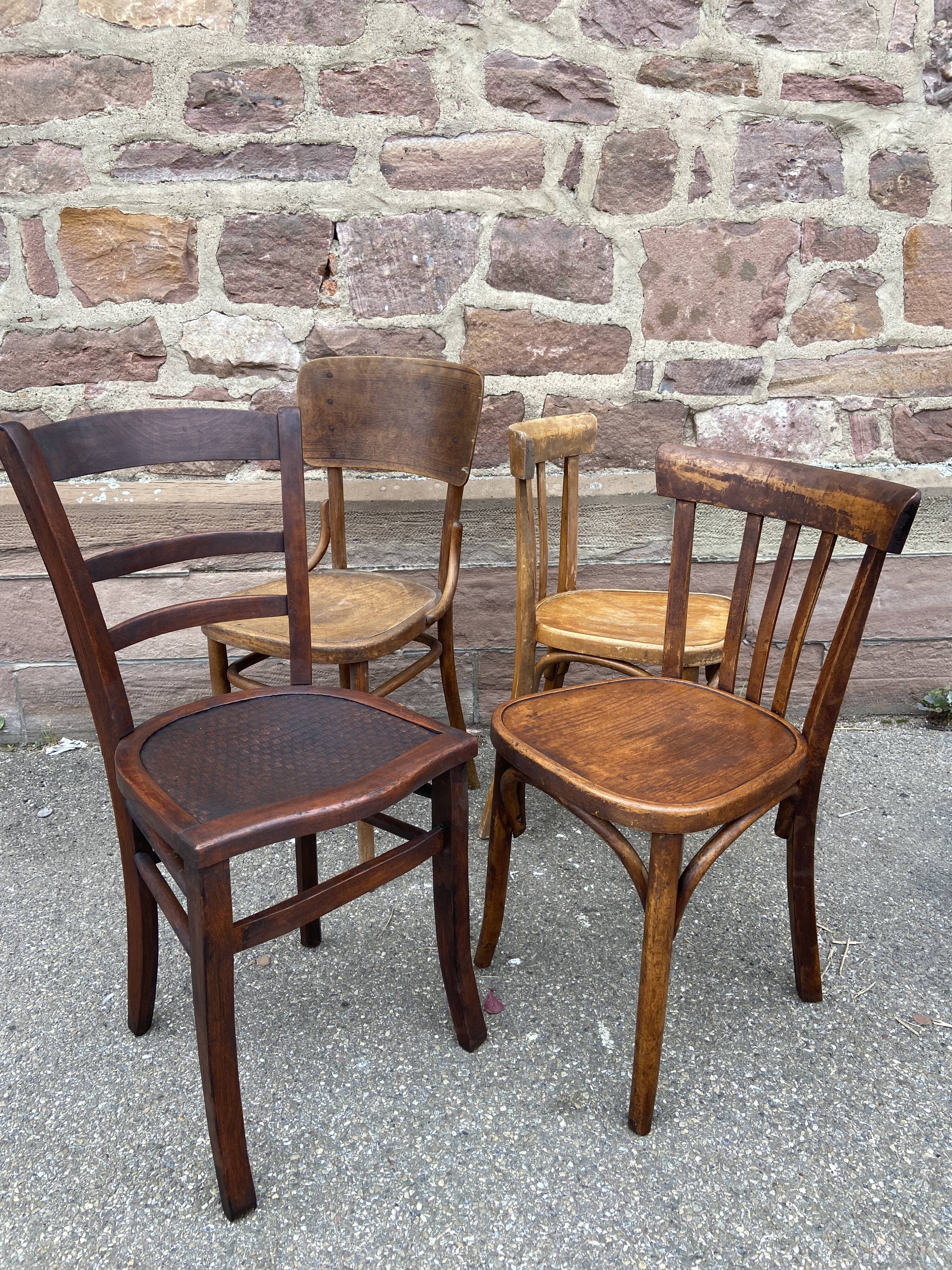 4 Mismatched bistro chairs curved wood Brasserie