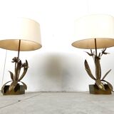 Pair of brass floral table lamps, 1970s