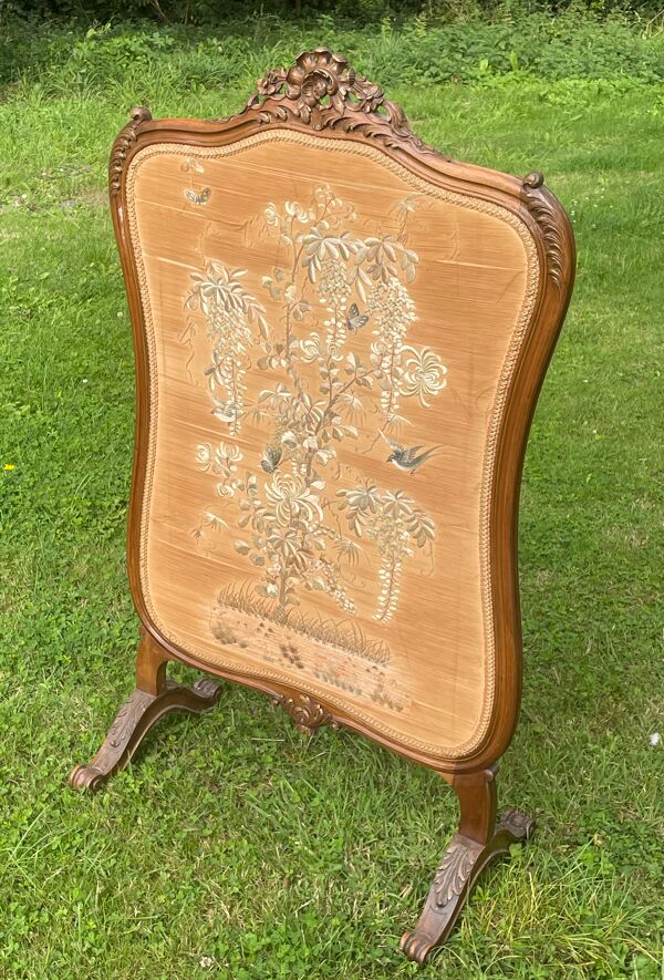 Ancien écran de cheminée XIX ème décor japonisant