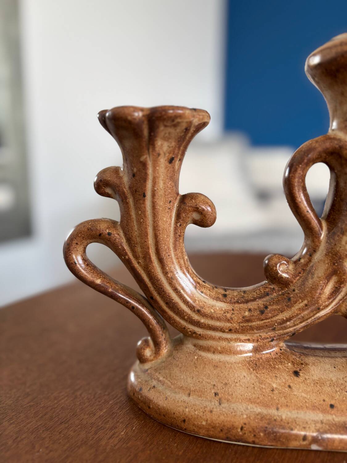 Vintage brown ceramic rustic style candlestick - vintage candle holder