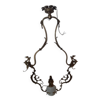 Exceptional Lyre Suspension in Bronze and Opaline - Napoleon III Style