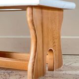 Tabouret vintage en hêtre et peint en blanc