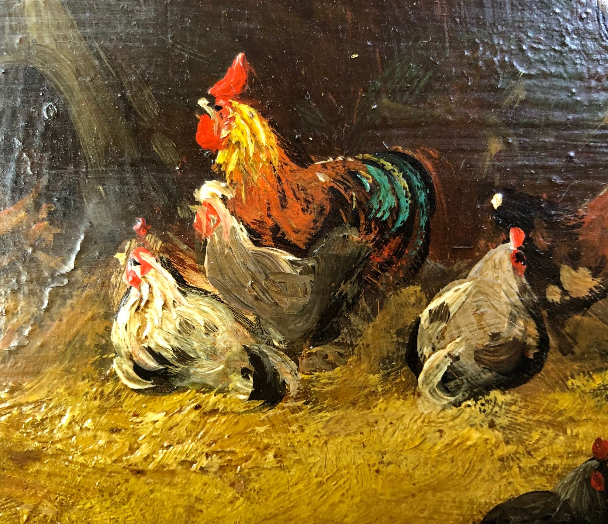 Vintage oil, "Le Poulailler" by P.Denarié, 19th