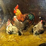 Vintage oil, "Le Poulailler" by P.Denarié, 19th