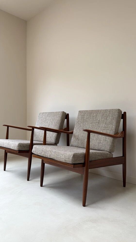 Two Vintage Danish Teak Wooden Armchairs