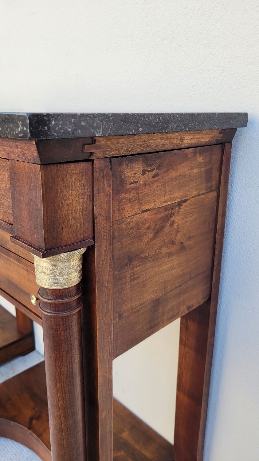 Pair of empire consoles in mahogany and 19th century marble
