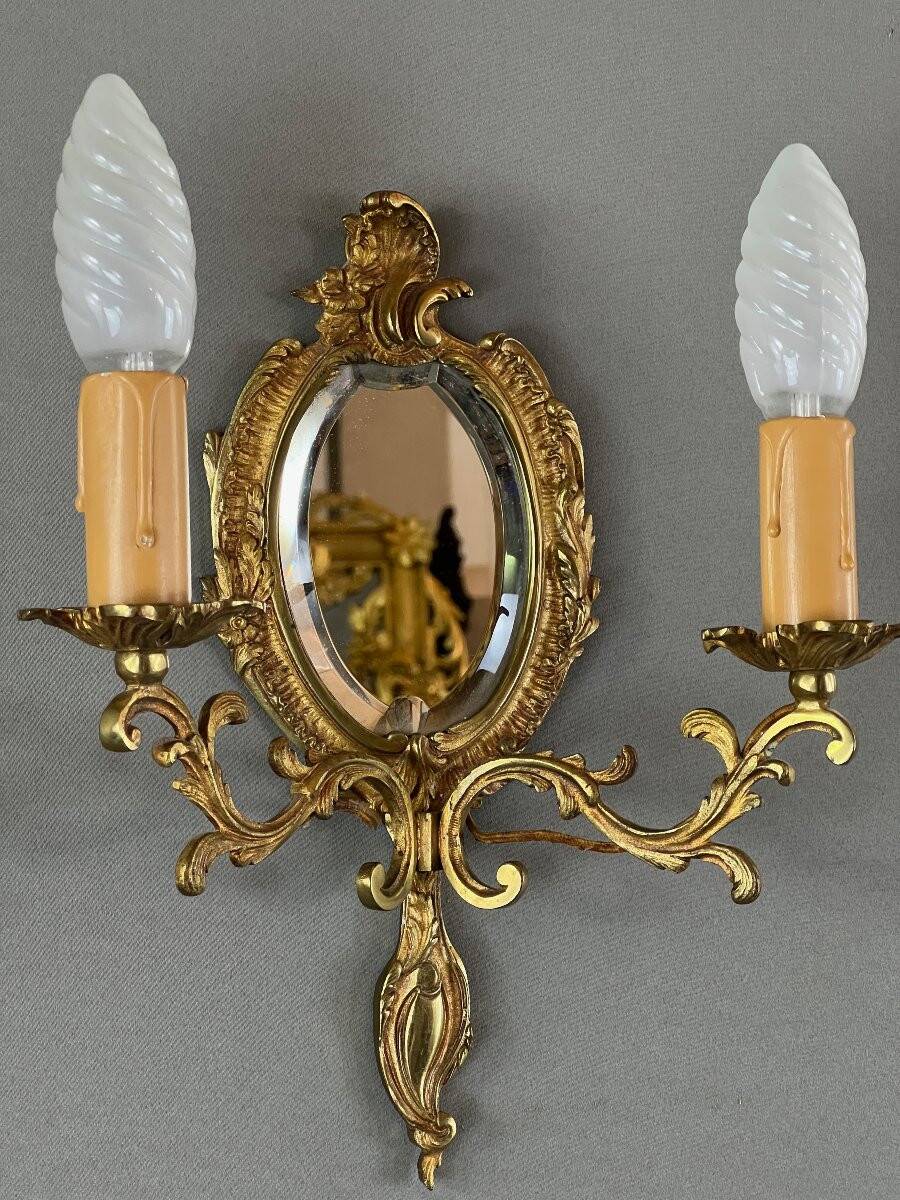 Pair of Louis XV Style Mirror Wall Sconces, 20th Century