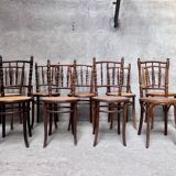 Series of 7 old bar cane cane bistro chairs