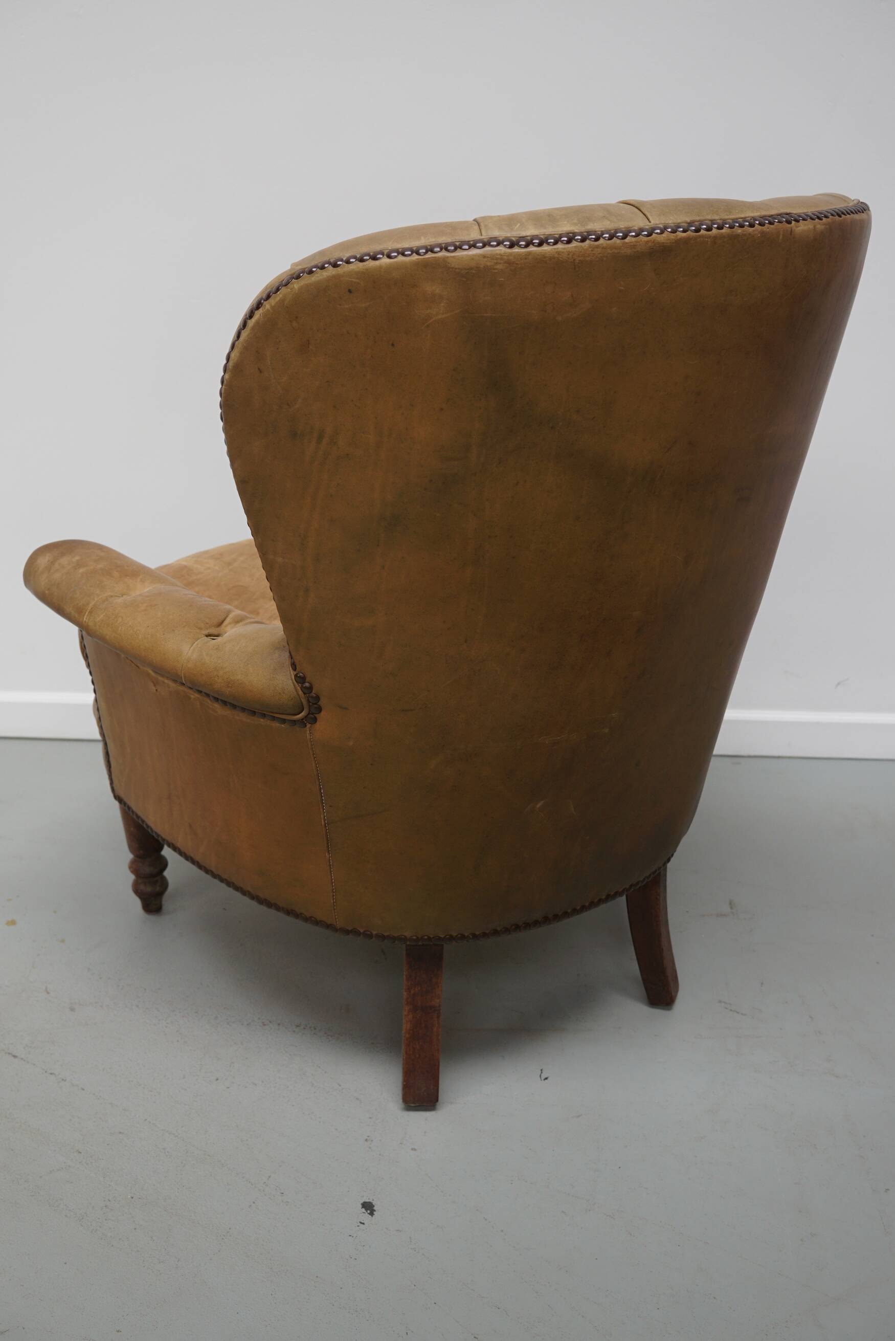 Vintage Dutch Club Chair in Cognac Colored Leather
