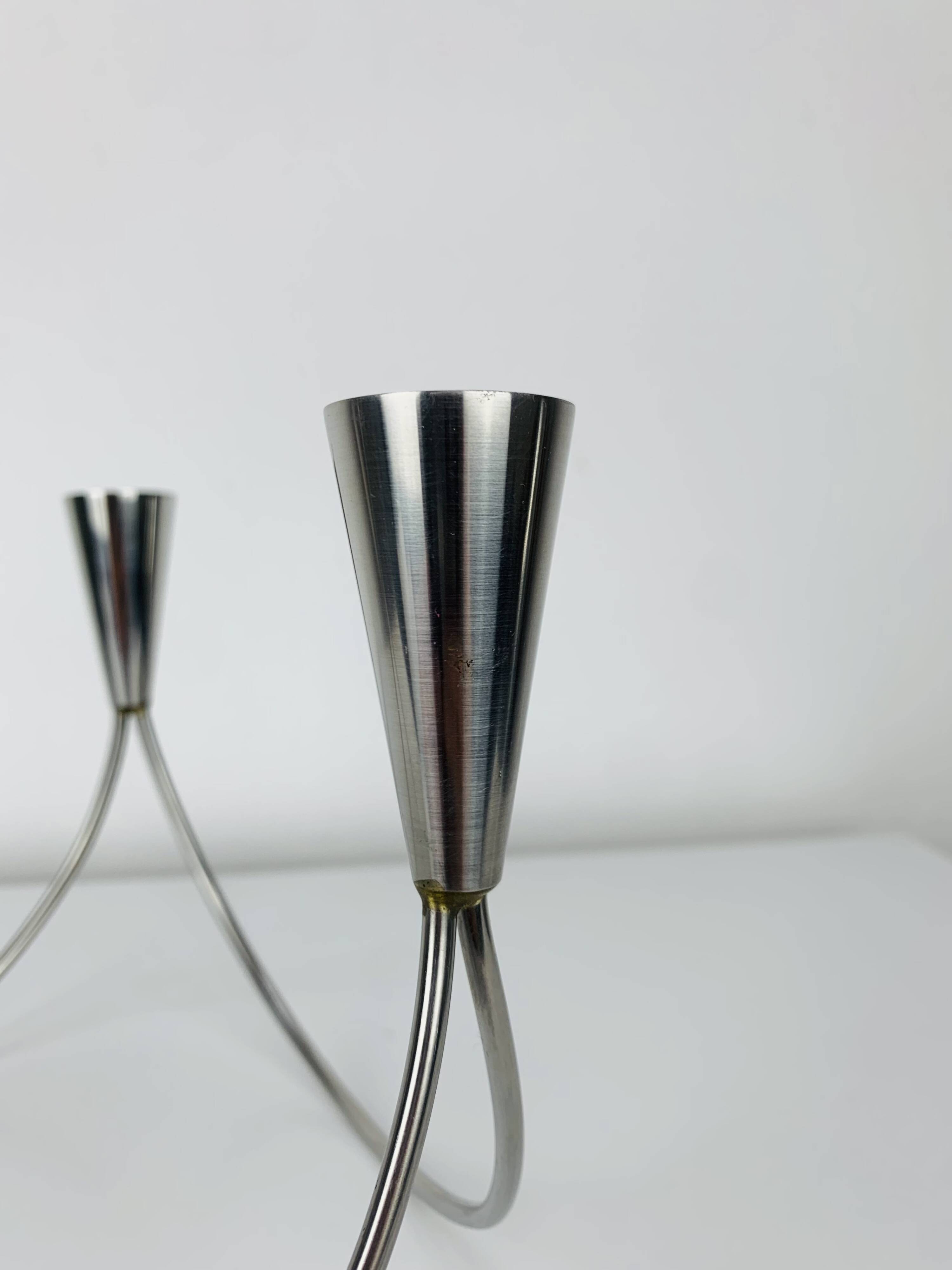 Vintage triple stainless steel candle holder