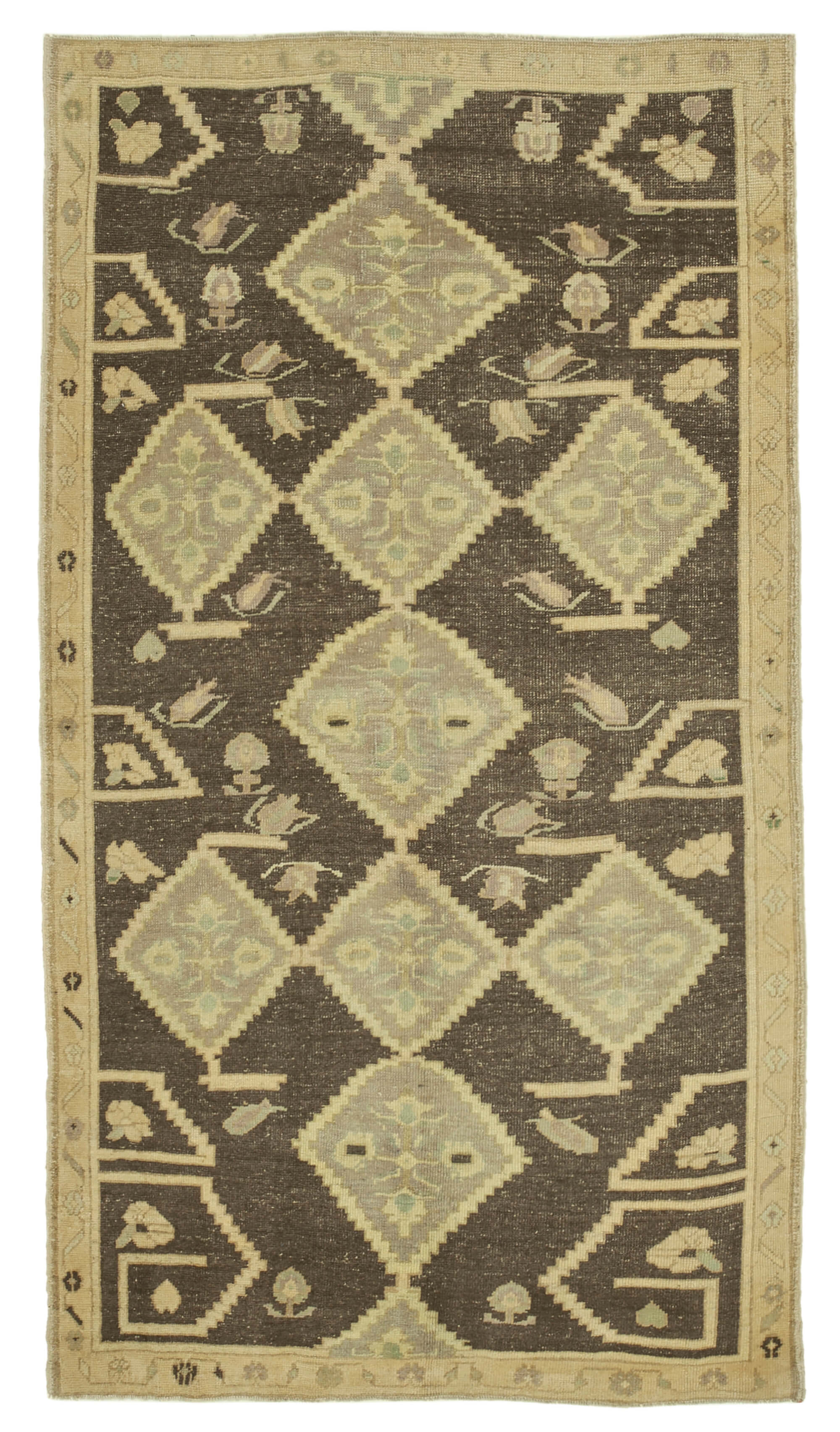 1950s hand-knotted wool turkish beige carpet 154 cm x 284 cm